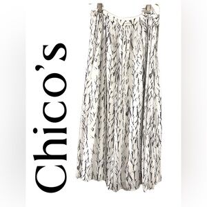 Chicos  White Chiffon Maxi Skirt with Black Botanical Print Size 2.5
Like New